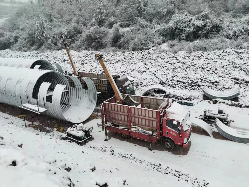 雪地钢波纹管施工案例拍摄